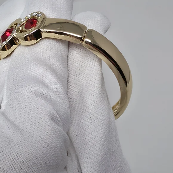 Monet Gold Tone Red Rhinestone Crystal Bangle Bracelet NIB - Picture 5 of 11
